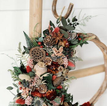 Winter Red Dried Flower Christmas Wreath, 2 of 4