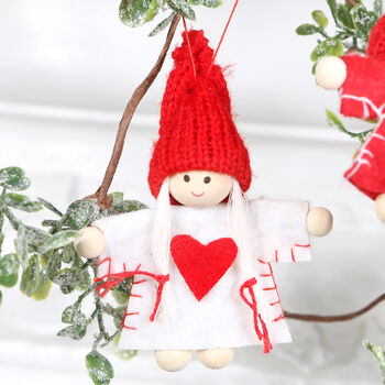 Four Red And White Doll Christmas Tree Decorations, 3 of 5