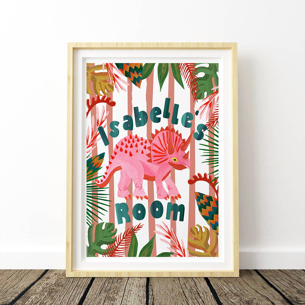 Triceratops Pink Dinosaur Wall Art By Violets Print House
