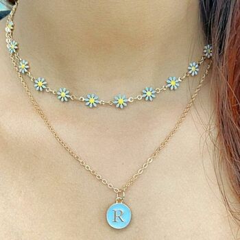 Personalized White Daisy Summer Initial Choker Necklace, 4 of 5