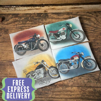 Set Of Four Handkerchiefs With Classic Motorbikes, 2 of 10