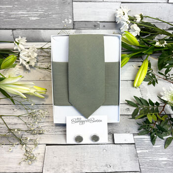 Khaki Cotton Wedding Tie Set, 6 of 10