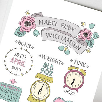 Personalised New Baby Girl Print, 2 of 2