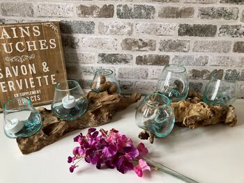 Triple Molten Glass Bowl On Teak Root, 4 of 10