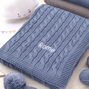New Baby Boy Luxury Cotton Knitted Cable Blanket, 7 of 12