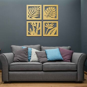 Laser Cut Leaves: Four Panel Wooden Wall Art Set, 6 of 8