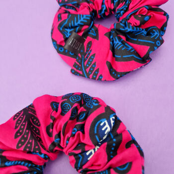 Two African Print Scrunchies | Pink Omolara Print, 5 of 6