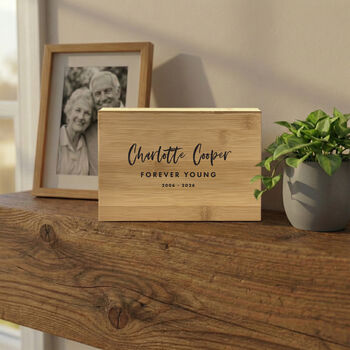 Personalised Bamboo Urn For Cremation Ashes Modern Script Design, 7 of 12