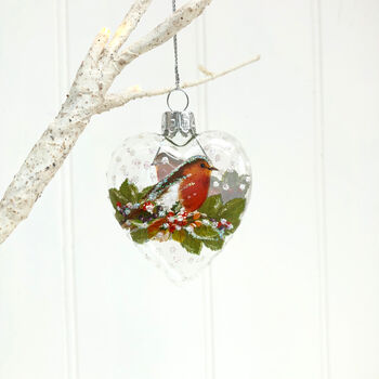Christmas Glass Heart Robin Decoration, 2 of 2