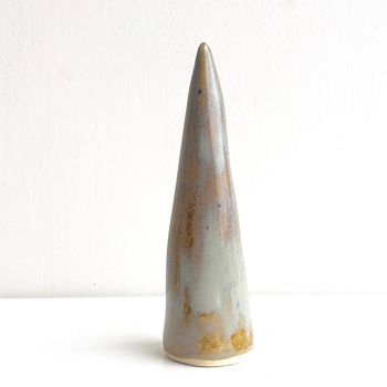 Handmade Blue/Brown Ceramic Ring Holder Cone, 5 of 7