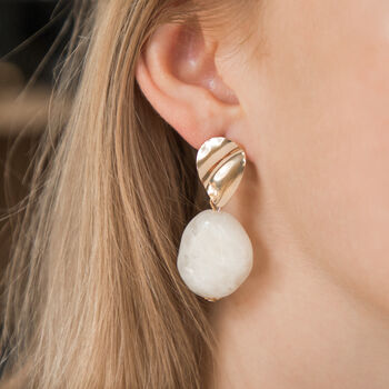 White And Gold Colour Resin Stone Drop Earrings, 2 of 2