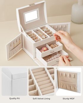 Three Tier Jewellery Box Lockable Organiser, 5 of 6