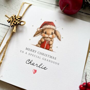 Handmade Bunny Christmas Card, For Grandson, Son Or Nephew, 5 of 5