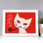 Vintage Cat With Pipe Print, thumbnail 1 of 4