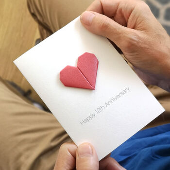 Personalised 12th Silk Anniversary Origami Heart Card, 6 of 7