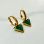 'The Triangle' Green Onyx Hoop Gold Plated Earrings, thumbnail 1 of 6