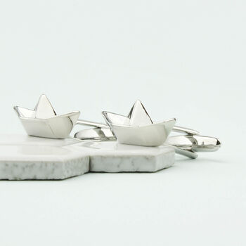 1st Anniversary Paper Boat Personalised Cufflinks, 3 of 11