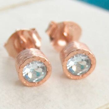 Aquamarine March Birthstone Gold Stud Earrings, 2 of 5