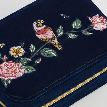 Rosy Posy Embroidered Blue Large Jewellery Box, 3 of 6