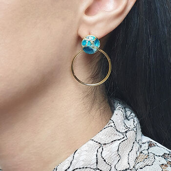 18k Gold Vermeil Plated Turquoise Hoop Earrings, 2 of 5
