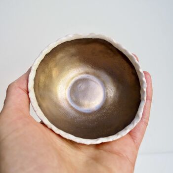 Handmade Mini Gold Ceramic Pottery Ring Dish, 3 of 7