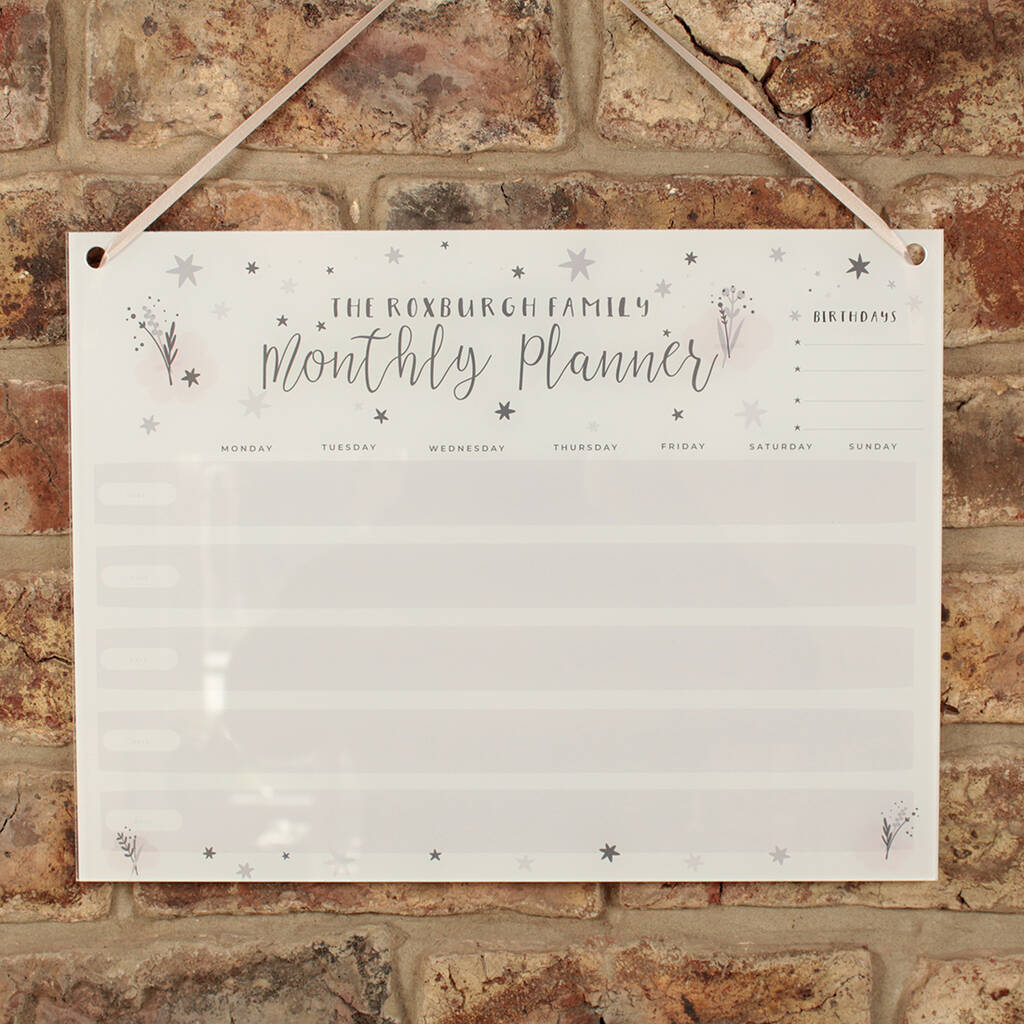 Personalised A3 Wipe Clean Acrylic Monthly Wall Planner By Love Lumi 