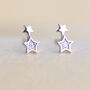 Sterling Silver And Cz Mini Double Star Stud Earrings, thumbnail 3 of 6