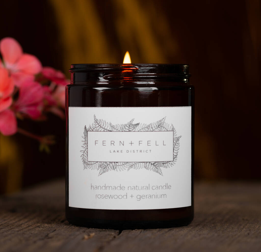 Stress Soothing Rosewood + Geranium Candle By FERN+FELL