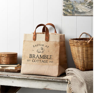 Personalised Easter Bunny Jute Market Tote Bag With Leather Handles, 2 of 2