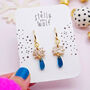 Sparkly Gold Glitter Star And Teal Drop Party Earrings, thumbnail 2 of 5