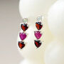 Silver Garnet And Ruby Heart Drop Studs, thumbnail 2 of 3