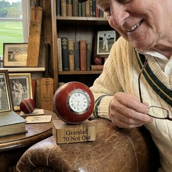 Cricket Ball Clock With Personalised Wood Plinth, 4 of 12