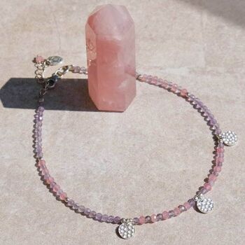 Ibiza Sunset Amethyst And Pink Quartz Silver Anklet, 2 of 11