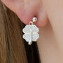 Sterling Silver Crystal Four Leaf Clover Earrings, thumbnail 2 of 5