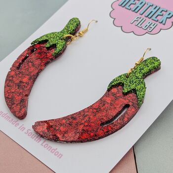Red Chilli Pepper Glitter Earrings, 5 of 5