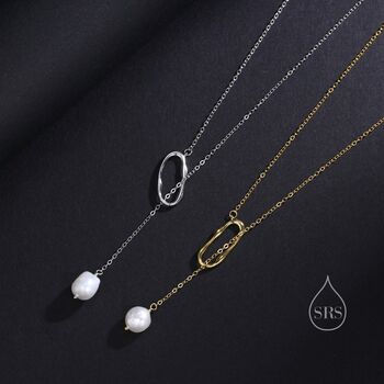 Organic Shape Baroque Pearl Pendant Lariat Necklace, 6 of 10