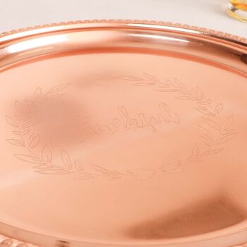 'Thankful' Etched Copper Lazy Susan Bar Tray, 5 of 12