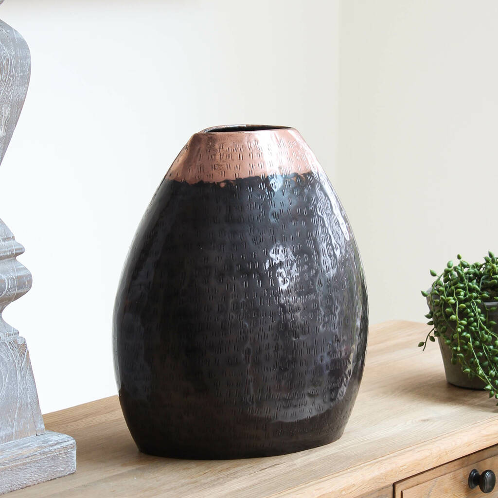 large copper etched vase by marquis & dawe