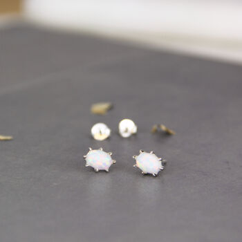 Sterling Silver Oval Opal Stud Earrings, 2 of 7