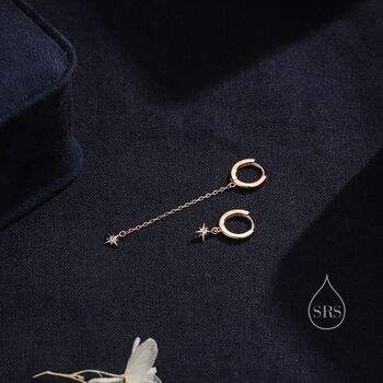 Asymmetric Tiny Cz Starburst Huggie Hoops, 7 of 12