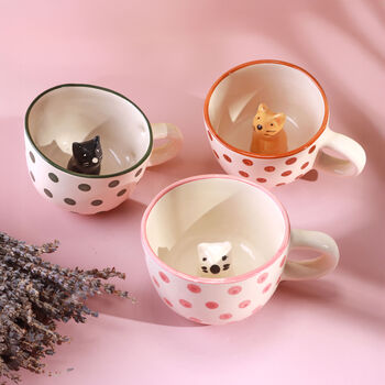G Decor Handmade And Hand Painted Peekaboo Cats Polka Dot Mug Collection, 2 of 8