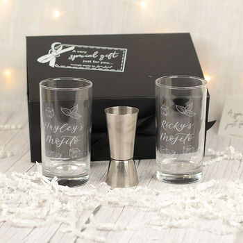 Personalised Mojito Pair Of Half Pint Highball Glasses, 2 of 3