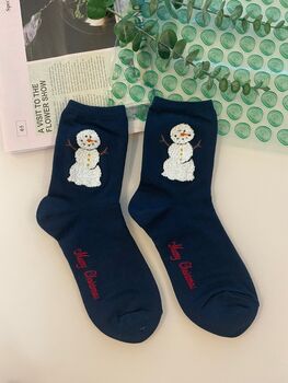 Three Pack Of Christmas Bear And Snowman Socks In Box, 3 of 5