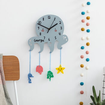 Children's Swimming Blue Octopus Wall Clock, 4 of 5