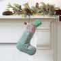 Luxury Mini Christmas Stocking Pastel Green Velvet, thumbnail 1 of 6