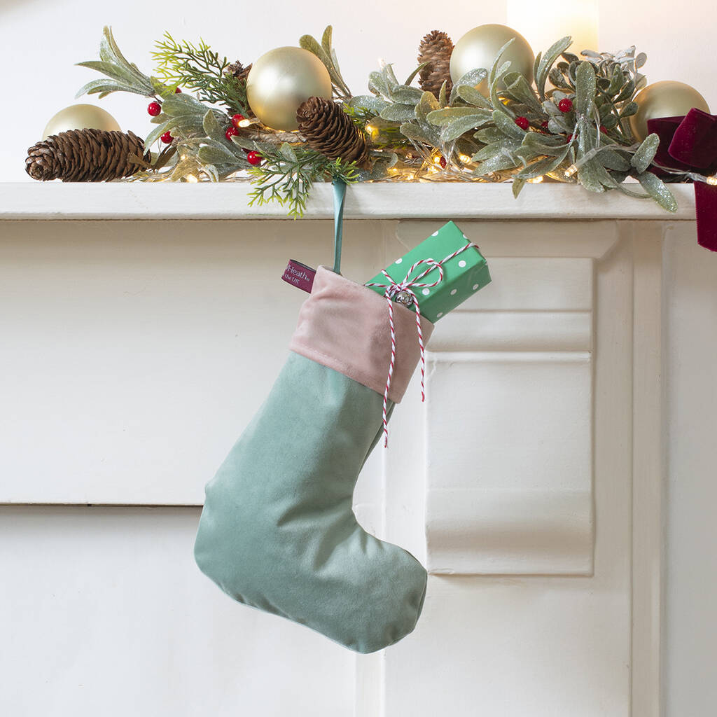 Luxury Mini Christmas Stocking Pastel Green Velvet By Green&Heath |  