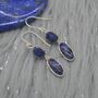 Blue Sapphire Earrings: Silver, Dangle Drop, September Birthstone, thumbnail 5 of 6