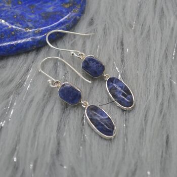 Blue Sapphire Earrings: Silver, Dangle Drop, September Birthstone, 5 of 6