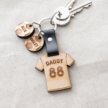 Daddy’s Team Wooden Football Shirt Keyring With Charms, 2 of 4
