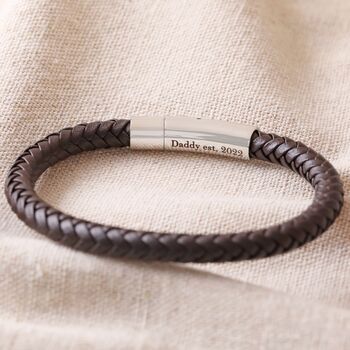 Men's Personalised Engraved Polished Leather Bracelet, 4 of 11